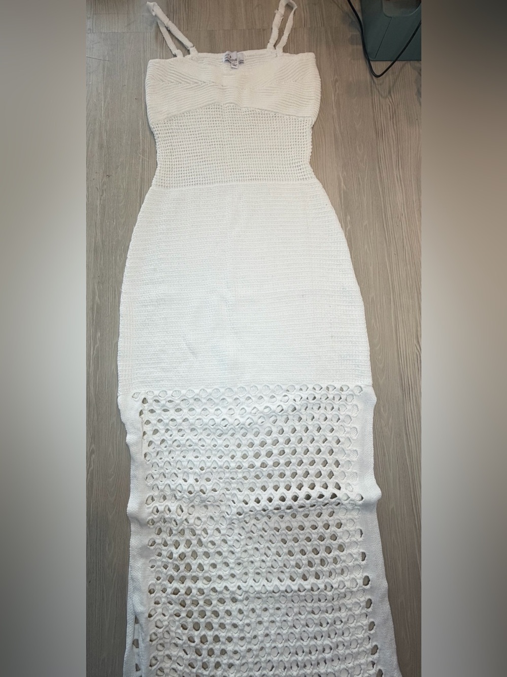 Vintage Style White Crochet Maxi Dress Y2K Boho Chic Festival Summer Medium - Picture 2 of 8